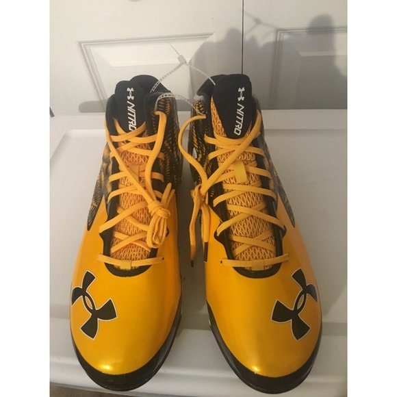 New Under‎ Armour UA Nitro Mid D Mens Football Cleats Yellow Sz 15 1270446-054